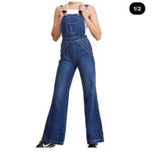 Free people denim flare overalls